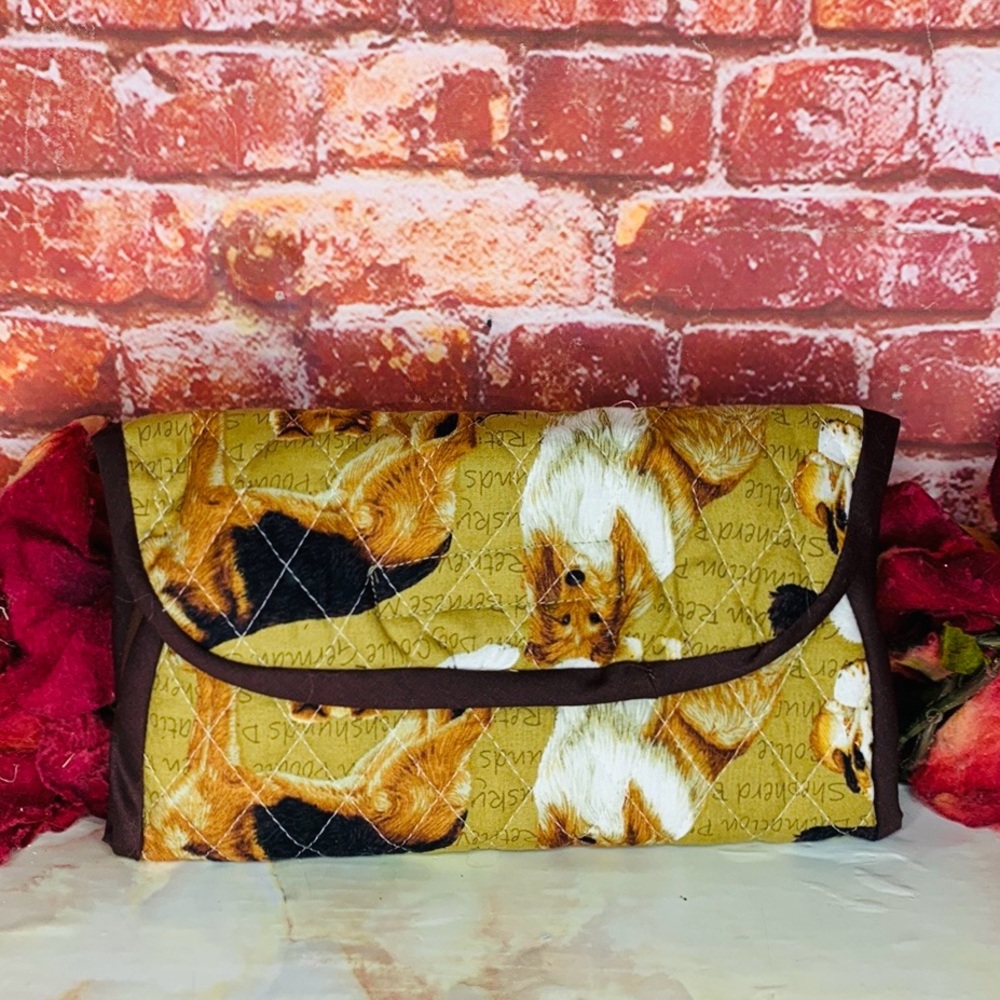 Quilted Handmade Tan Dog Print Wallet